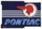 PONTIAC AUTOMOBILES DIE CUT PORCELAIN NEON SIGN W/ FULL FEATHER NATIVE AMERICAN GRAPHIC.