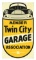 TWIN CITY GARAGE ASSOCIATION MEMBER TIN SIGN W/ CAR GRAPHIC.