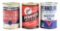 LOT OF 3: ONE QUART CANS FROM PENNVEIN, PENNSYLINE & PENNOLINE MOTOR OILS.