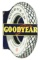 GOODYEAR TIRES PORCELAIN SERVICE STATION FLANGE SIGN W/ TIRE GRAPHIC.