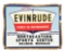 NEW OLD STOCK EVINRUDE OUTBOARD MOTORS EMBOSSED TIN DEALERSHIP SIGN W/ ADDED ROPE FRAME & BACKING.
