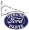 GENUINE FORD PARTS PORCELAIN SIGN W/ IRON MOUNTING BRACKET.