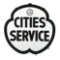CITIES SERVICE GASOLINE DIE CUT PORCELAIN SERVICE STATION SIGN W/ ORIGINAL RING.