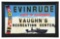 EVINRUDE OUTBOARD MOTORS EMBOSSED TIN SIGN W/ BOAT GRAPHIC & ADDED FRAME.