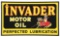 RARE & OUTSTANDING NEW OLD STOCK INVADER MOTOR OIL EMBOSSED TIN SIGN W/ ORIGINAL WOOD BACKING.