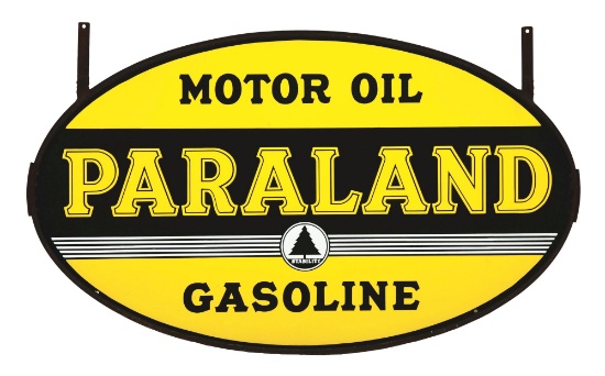 PARALAND GASOLINE & MOTOR OIL PORCELAIN SERVICE STATION SIGN.