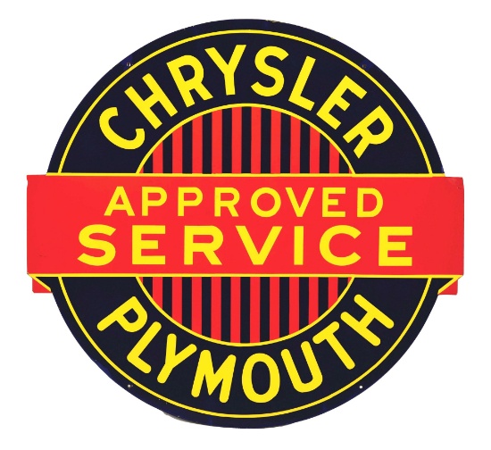 CHRYSLER PLYMOUTH APPROVED SERVICE PORCELAIN SIGN.