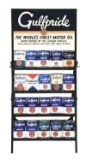 GULFPRIDE MOTOR OIL TIN SERVICE STATION QUART CAN DISPLAY RACK W/ CANS.