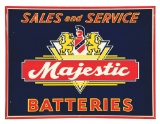 OUTSTANDING MAJESTIC BATTERIES SALES & SERVICE EMBOSSED TIN SIGN.