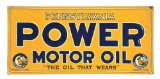 RARE JACK NOURSE POWER MOTOR OIL EMBOSSED TIN SERVICE STATION SIGN.