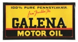 GALENA MOTOR OIL EMBOSSED TIN SIGN W/ SELF FRAMED OUTER EDGE.