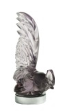 LALIQUE AMETHYST GLASS ROOSTER HOOD ORNAMENT.