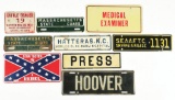 LOT OF 9: OCCUPATION RELATED TIN LICENSE PLATE TOPPERS.