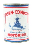 PENN CONVOY MOTOR OIL ONE QUART CAN W/ NAVAL SHIP GRAPHIC.