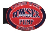 RARE BOWSER GAS PUMP SERVICE PORCELAIN FLANGE SIGN.