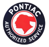 PONTIAC AUTHORIZED SERVICE PORCELAIN SIGN W/ CHOPPED FEATHER GRAPHIC.