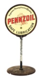 PENNZOIL SAFE LUBRICATION PORCELAIN LOLLIPOP CURB SIGN.