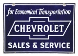 CHEVROLET SALES & SERVICE PORCELAIN SIGN W/ BOW TIE GRAPHIC.