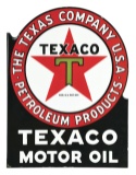 TEXACO MOTOR OIL PORCELAIN SERVICE STATION FLANGE SIGN.