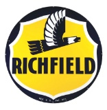 OUTSTANDING RICHFIELD GASOLINE PORCELAIN SERVICE STATION SIGN W/ EAGLE GRAPHIC.