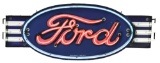 OUTSTANDING FORD MOTOR CARS PORCELAIN OVAL SIGN W/ WING & BULLNOSE ATTACHMENTS.
