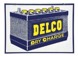 DELCO DRY CHARGE BATTERIES TIN SERVICE STATION SIGN.