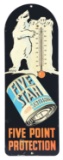 DUPONT FIVE STAR ANTIFREEZE EMBOSSED TIN THERMOMETER W/ POLAR BEAR GRAPHIC.