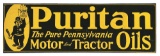 PURITAN MOTOR & TRACTOR OILS EMBOSSED TIN SIGN W/ POLICE OFFICER GRAPHIC.