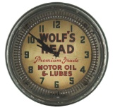 WOLF'S HEAD PREMIUM GRADE MOTOR OIL SERVICE STATION NEON CLOCK.