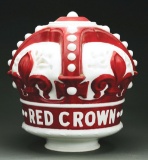 RED CROWN GASOLINE ONE PIECE CAST GLOBE W/ RAISED LETTERING.