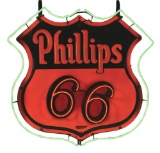 PHILLIPS 66 GASOLINE TWO PIECE EMBOSSED PORCELAIN NEON SIGN.