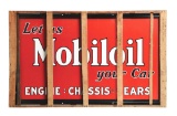 OUTSTANDING NEW OLD STOCK LET US MOBILOIL YOUR CAR PORCELAIN SIGN IN ORIGINAL SHIPPING CRATE.