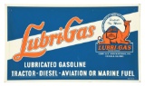 LUBRI-GAS EMBOSSED TIN SERVICE STATION SIGN W/ CAMEL GRAPHIC & SELF FRAMED EDGE.