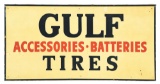 GULF TIRES BATTERIES & ACCESSORIES EMBOSSED TIN SERVICE STATION SIGN.