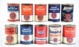 LOT OF 10: GULF MOTOR OIL & ANTIFREEZE ONE QUART CANS.