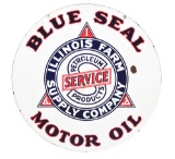 ILLINIOS FARM SUPPLY BLUE SEAL MOTOR OIL PORCELAIN SERVICE STATION SIGN.