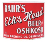 RAHR'S ELK'S HEAD BEER OF OSHKOSH CURVED PORCELAIN SIGN.