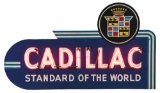 CADILLAC STANDARD OF THE WORLD TWO PIECE PORCELAIN NEON SIGN.