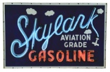 SKYLARK AVIATION GRADE GASOLINE PORCELAIN NEON SIGN.