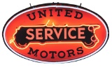 UNITED MOTORS SERVICE PORCELAIN NEON SIGN W/ CAR GRAPHIC.