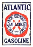 ATLANTIC GASOLINE PORCELAIN SERVICE STATION SIGN W/ CROSSED ARROW GRAPHIC.