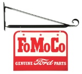 FORD MOTOR COMPANY GENUINE FORD PARTS TIN DEALERSHIP SIGN W/ IRON HANGING BRACKET.