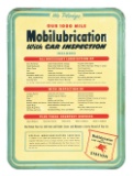 MOBIL MOBILUBRICATION WITH CAR INSPECTION EMBOSSED TIN SERVICE STATION SIGN.