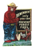 LARGE SMOKEY THE BEAR DIE CUT PAINTED ALUMINUM HIGHWAY SIGN.