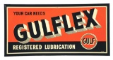 GULFLEX LUBRICATION EMBOSSED TIN SERVICE STATION SIGN W/ SELF FRAMED EDGE.