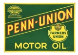 PENN UNION CO-OP MOTOR OIL EMBOSSED TIN TACKER SIGN.