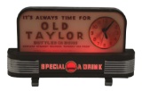 IT'S ALWAYS TIME FOR OLD TAYLOR WHISKEY GLASS FACE ADVERTISING DISPLAY CLOCK