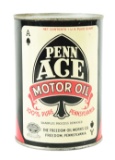 PENN ACE MOTOR OIL ONE QUART CAN W/ ACE OF SPADES GRAPHIC.