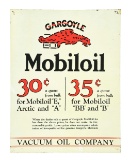 RARE GARGOYLE MOBILOIL EMBOSSED TIN QUART OIL CAN PRICER SIGN.