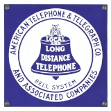 AMERICAN TELEPHONE & TELEGRAPH COMPANY PORCELAIN SIGN W/ BELL GRAPHIC.